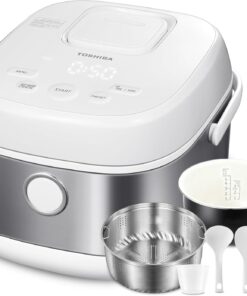 TOSHIBA Induction Heating Rice Cooker - Low Carb, Low Sugar, Digital Steamer, 5.5 Cups (Uncooked), 8 Cooking Functions, 24H Timer & Auto Keep Warm, Silvery white