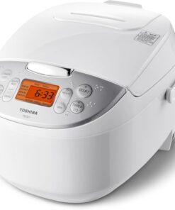 Toshiba Rice Cooker 6 Cup Uncooked – Japanese Rice Cooker with Fuzzy Logic Technology, 7 Cooking Functions, Digital Display, 2 Delay Timers and Auto Keep Warm, Non-Stick Inner Pot, White