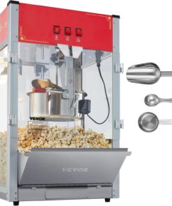 VEVOR Commercial Popcorn Machine, 12 Oz Kettle, 1440 W Countertop Popcorn Maker for 80 Cups per Batch, Theater Style Popper with 3-Switch Control Steel Frame Tempered Glass Doors 1 Scoop 2 Spoons, Red