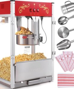 VEVOR Popcorn Maker, 1615W Popcorn Popper Machine, 16 Oz Kettle Large Capacity Countertop Popcorn Maker with Tempered Glass, Includes 3 Stainless Steel Scoops, Movie Theater Style, Red