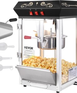 VEVOR Popcorn Maker, 850W Popcorn Popper Machine, 8 Oz Kettle Makes 48 Cups per Batch, Countertop Popcorn Maker with Tempered Glass, Includes 4 Scoops, Movie Theater Style, Black