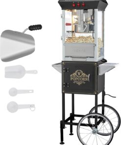 VEVOR Popcorn Maker with Cart, 850W Popcorn Popper Machine, 8 Oz Kettle Makes 48 Cups per Batch, Popcorn Maker Equipped with Tempered Glass, Includes 4 Scoops, Movie Theater Style, Black