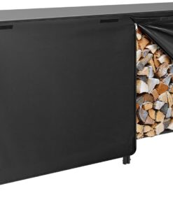 VIVOHOME 8ft Heavy Duty Indoor Outdoor Firewood Storage Log Rack with Cover Combo Set Black