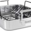 Viking 3-Ply Stainless Steel Roasting Pan with Non Stick Rack, 16 x 13 Inch Kitchen Cookware, Great for Turkey, Dishwasher and Oven Safe, Induction Ready, Silver