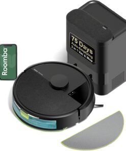 iRobot Roomba 104 2in1 Vacuum & Mop Robot - Self-Empties for 75 Days, Intense Power-Lifting Suction, Vacuums All Floors, Ideal for Pet Hair, LiDAR Smart Navigation Mapping, Mops Hard Floors, Black