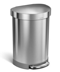 simplehuman 60 Liter Semi-Round Hands-Free Kitchen Step Stainless Steel Trash Can with Soft-Close Lid, Brushed