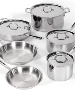 All-Clad D3 Stainless Steel Cookware Set - 10-Piece Pots and Pans Set, Induction, Oven Broiler Safe 600F - Includes Frying Pans, Saucepan, Sauté-Pan, Stockpot, Professional Cookware - Stainless Steel
