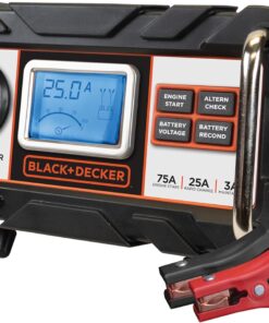 BLACK+DECKER BC25BD Fully Automatic 25 Amp 12V Bench Battery Charger/Maintainer with 75A Engine Start, Alternator Check, Cable Clamps for Lead Acid Batteries