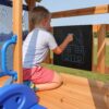Backyard Discovery Bay Pointe Cedar Wood Swing Set with Wave Slide, Play Deck, Rock Wall Ladder, Belt Swings, Chalkboard, Canopy Roof, Outdoor Playset, Blue