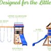 Backyard Discovery Bay Pointe Cedar Wood Swing Set with Wave Slide, Play Deck, Rock Wall Ladder, Belt Swings, Chalkboard, Canopy Roof, Outdoor Playset, Blue
