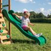 Backyard Discovery Buckley Hill Cedar Wood Swing Set with Wave Slide, Play Deck, Rock Wall Ladder, Belt Swings, Chalkboard, Canopy Roof, Outdoor Playset, Green