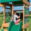 Backyard Discovery Buckley Hill Cedar Wood Swing Set with Wave Slide, Play Deck, Rock Wall Ladder, Belt Swings, Chalkboard, Canopy Roof, Outdoor Playset, Green