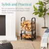 Best Choice Products 5-Piece Indoor Outdoor Wrought Iron Firewood Log Storage Rack Holder Firepit Tools Set for Fireplace, Fire Pit, Stove w/Hook, Broom, Shovel, Tongs - Black