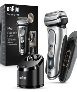Braun Electric Razor for Men, Waterproof Foil Shaver, Series 9 Pro 9477cc, Wet & Dry Shave, with Portable Charging Case, ProLift Beard Trimmer, 5-in-1 Cleaning & Charging SmartCare Center, Silver