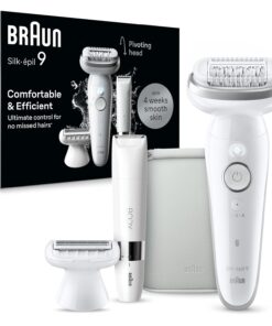 Braun Silk-épil 9 Epilator, Pivoting Head, Wet and Dry, Includes Body Trimmer, Shaver Head and Trimmer Comb, SES9-441
