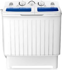 COSTWAY Portable Washing Machine, Twin Tub 20 Lbs Capacity, Compact Laundry Washer(12 Lbs) and Spinner(8 Lbs), Durable Design, Timer Control, Perfect for RV, Apartments and Dorms, Blue+White