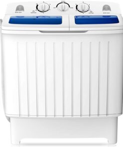 COSTWAY Portable Washing Machine, Twin Tub 20 Lbs Capacity, Compact Laundry Washer(12 Lbs) and Spinner(8 Lbs), Durable Design, Timer Control, Perfect for RV, Apartments and Dorms, Blue+White