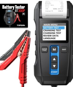 Car Battery Tester 12V 24V 100-2000CCA Lead-Acid Battery, TOPDON BT300P Alternator Tester, Load Tester, with Built-in Printer, Spark Free Metal Clamps, Automatic Reverse Polarity Protection