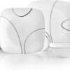 Corelle 18-Piece Service for 6 Dinnerware Set Triple Layer Glass and Chip Resistant, Lightweight Square Plates and Bowls Set, Simple Lines