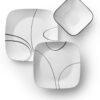 Corelle 18-Piece Service for 6 Dinnerware Set Triple Layer Glass and Chip Resistant, Lightweight Square Plates and Bowls Set, Simple Lines