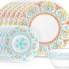 Corelle Terracotta Dreams Dinnerware Set for 6 18 Pieces Dinner Plates, Appetizer Plates, and 18 Oz Bowls Dishwasher, Microwave, and Freezer Safe Proudly Made in the USA
