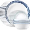 Corelle Vitrelle 18 Piece Glass Dinnerware Sets Service for 6, Triple Layer Chip & Crack Resistant Glass Plate and Bowl Sets, Acadia