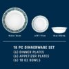 Corelle Vitrelle 18 Piece Glass Dinnerware Sets Service for 6, Triple Layer Chip & Crack Resistant Glass Plate and Bowl Sets, Penelope