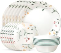 Corelle Vitrelle 18 Piece Glass Dinnerware Sets Service for 6, Triple Layer Chip & Crack Resistant Glass Plate and Bowl Sets, Wildflower