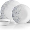 Corelle Vitrelle 18-Piece Service for 6 Dinnerware Set Triple Layer Glass and Chip Resistant, Lightweight Round Plates and Bowls Set, Indigo Speckle