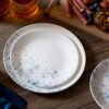 Corelle Vitrelle 18-Piece Service for 6 Dinnerware Set Triple Layer Glass and Chip Resistant, Lightweight Round Plates and Bowls Set, Indigo Speckle