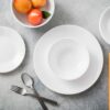 Corelle Vitrelle 18-Piece Service for 6 Dinnerware Set Triple Layer Glass and Chip Resistant, Lightweight Round Plates and Bowls Set, Winter Frost White