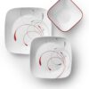 Corelle Vitrelle 18-Piece Service for 6 Dinnerware Set Triple Layer Glass and Chip Resistant, Lightweight Square Plates and Bowls Set, Splendor