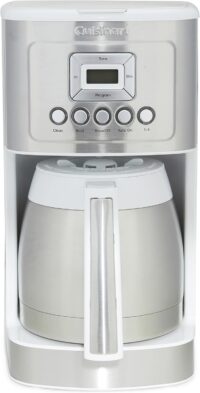 Cuisinart 12-Cup Coffee Maker, Programmable PerfecTemp Thermal Carafe Coffee Machine with 1-4 Cup Setting, Brew Strength Control and Brew Pause, Stainless Steel, White