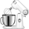Cuisinart Stand Mixer, 12 Speed, 5.5 Quart Stainless Steel Bowl, Chef’s Whisk, Mixing Paddle, Dough Hook, Splash Guard w/ Pour Spout, White Linen, SM-50, Manual