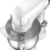 Cuisinart Stand Mixer, 12 Speed, 5.5 Quart Stainless Steel Bowl, Chef’s Whisk, Mixing Paddle, Dough Hook, Splash Guard w/ Pour Spout, White Linen, SM-50, Manual