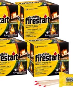 Duraflame Firestart Indoor/Outdoor Firelighters - Quick Ignition for BBQ, Fireplace, Fire Pit and Campfires (48 Pack + Matches)