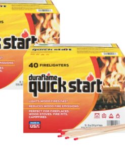Duraflame Quick Start Firelighters 80 Pack + Long Strike Matches – Fast, Clean-Burning Fire Starters for Fireplaces & Campfires (2 Pack + Matches)