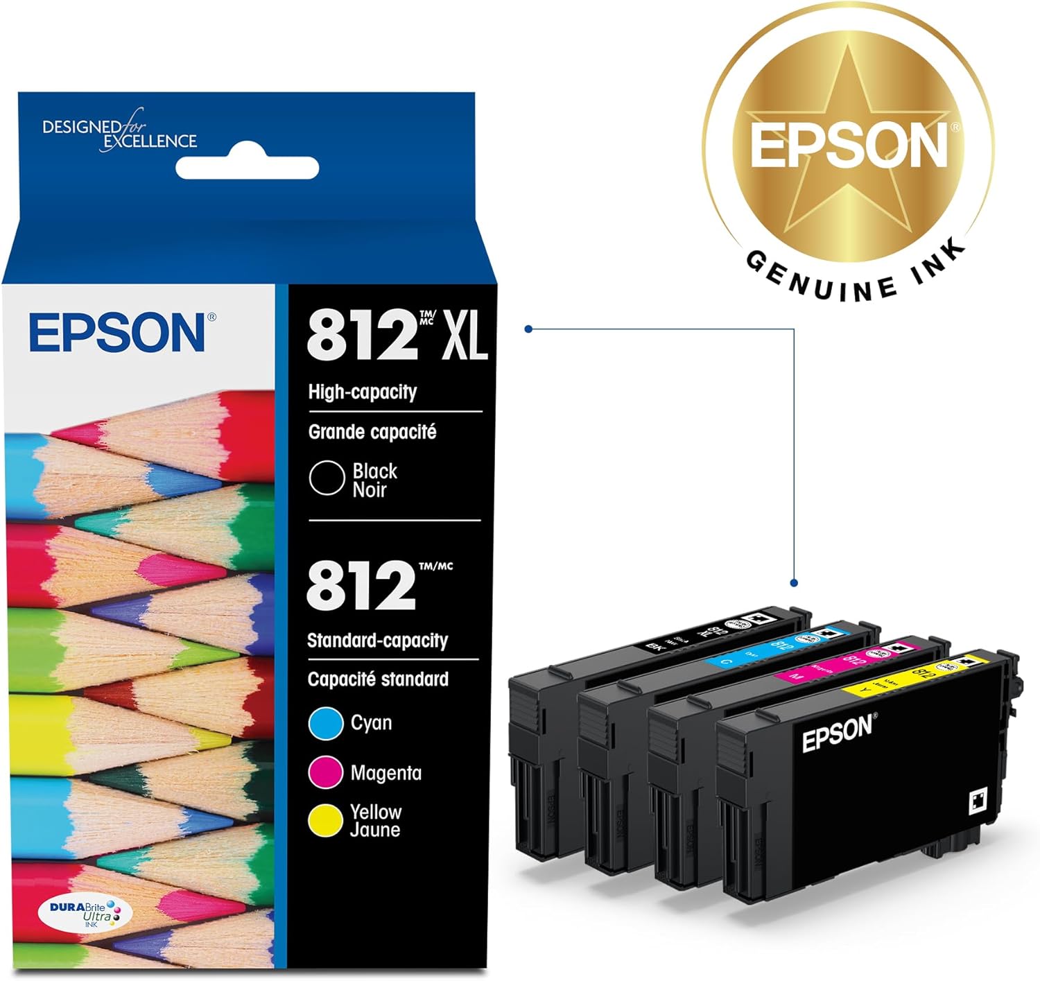 EPSON 812 DURABrite Ultra Ink High Capacity Black & Standard Color Cartridge Combo Pack (T812XL-BCS) Works with WorkForce Pro WF-7310, 7820, 7840, EC-C70001 EPSON 812 DURABrite Ultra Ink High Capacity Black & Standard Color Cartridge Combo Pack (T812XL-BCS) Works with WorkForce Pro WF-7310, 7820, 7840, EC-C7000