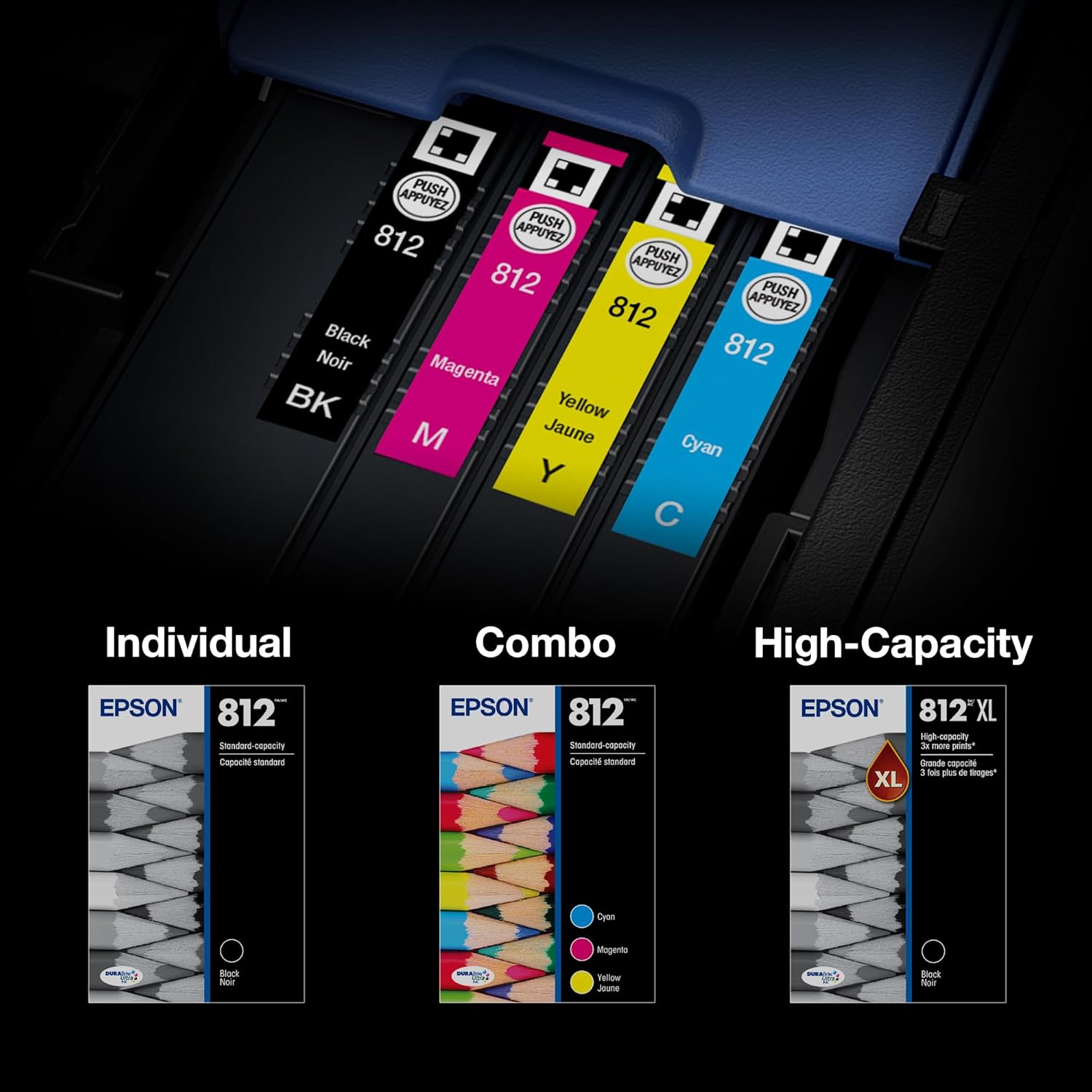 EPSON 812 DURABrite Ultra Ink High Capacity Black & Standard Color Cartridge Combo Pack (T812XL-BCS) Works with WorkForce Pro WF-7310, 7820, 7840, EC-C700012 EPSON 812 DURABrite Ultra Ink High Capacity Black & Standard Color Cartridge Combo Pack (T812XL-BCS) Works with WorkForce Pro WF-7310, 7820, 7840, EC-C7000