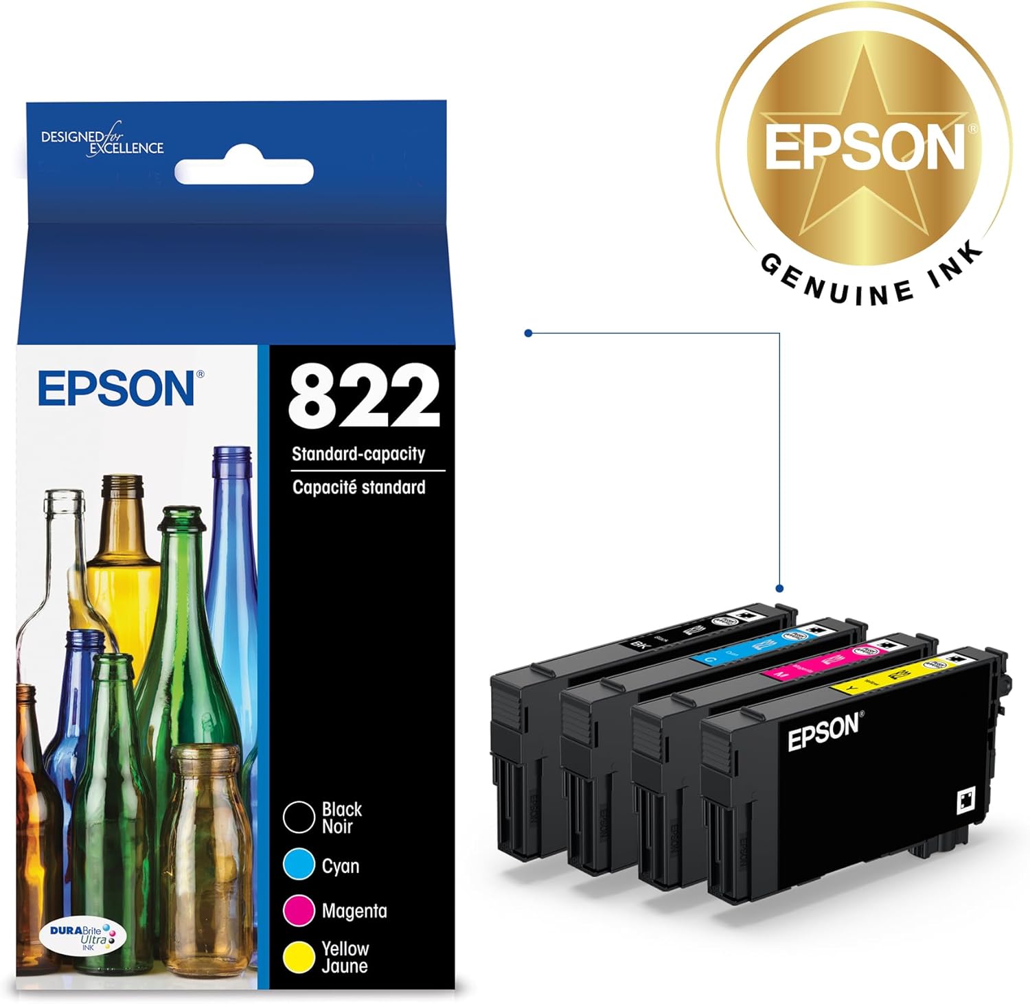 EPSON 822 DURABrite Ultra Ink Standard Capacity Black & Color Cartridge Combo Pack (T822120-BCS) Works with WorkForce Pro WF-3820,3823, 4820, 4830, 4833, 48341 EPSON 822 DURABrite Ultra Ink Standard Capacity Black & Color Cartridge Combo Pack (T822120-BCS) Works with WorkForce Pro WF-3820,3823, 4820, 4830, 4833, 4834