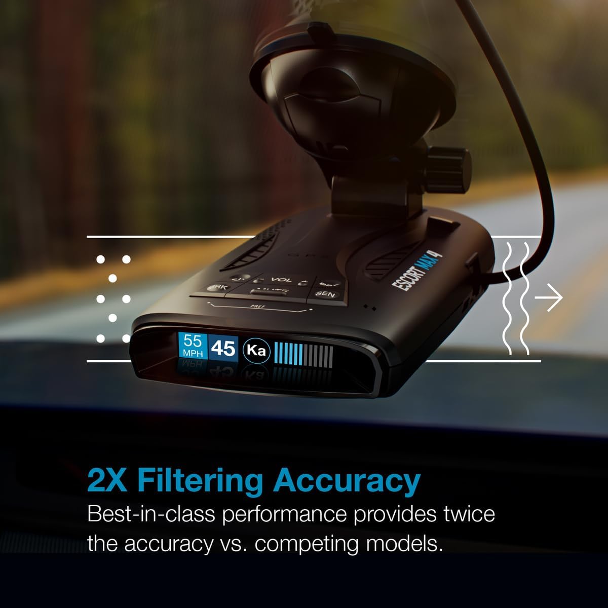 Escort MAX 4 Radar Detector – 2X The Filtering Accuracy, AutoLearn Intelligence, Advanced Detection Range, Built-in GPS and Bluetooth Connectivity, Apple CarPlay and Android Auto Compatible Escort MAX 4 Radar Detector – 2X The Filtering Accuracy, AutoLearn Intelligence, Advanced Detection Range, Built-in GPS and Bluetooth Connectivity, Apple CarPlay and Android Auto Compatible - Image 2