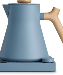 Fellow Corvo EKG Pro Electric Tea Kettle - Quick Heating, Precise Temperature Control Electric Kettle, Scheduling, Built-in Brew Timer for Boiling Water - Hazy Blue with Maple Handle - 0.9 Liter