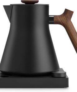 Fellow Corvo EKG Pro Electric Tea Kettle - Quick Heating, Precise Temperature Control Electric Kettle, Scheduling, Built-in Brew Timer for Boiling Water - Matte Black with Walnut Handle - 0.9 Liter