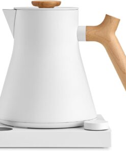 Fellow Corvo EKG Pro Electric Tea Kettle - Quick Heating, Precise Temperature Control Electric Kettle, Scheduling, Built-in Brew Timer for Boiling Water - Matte White with Maple Handle - 0.9 Liter