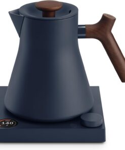 Fellow Corvo EKG Pro Electric Tea Kettle - Quick Heating, Precise Temperature Control Electric Kettle, Scheduling, Built-in Brew Timer for Boiling Water - Stone Blue with Walnut Handle - 0.9 Liter