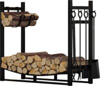 Fire Beauty Fireplace Log Rack with Kindling Holder and Firewood Storage - Includes 4 Tools (19.8)