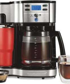 Hamilton Beach 2-Way Programmable Coffee Maker, 12 Cup Glass Carafe And Single Serve Coffee Maker, Black with Stainless Steel Accents, 49980RG