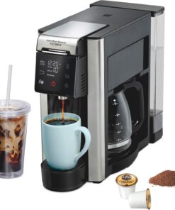 Hamilton Beach FlexBrew Advanced 5-in-1 Programmable 12 Cup Drip and Single Serve Hot & Iced Coffee Maker with Movable 60 oz. Water Reservoir, Use Pod Packs and Grounds, Fast Brewing, Black (49924)
