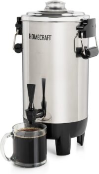 Homecraft 30 Cup Coffee Urn - Quick-Brewing Stainless Steel Double-Faucet - Perfect For Espresso, Hot Water, Tea, Hot Chocolate - Stainless Steel