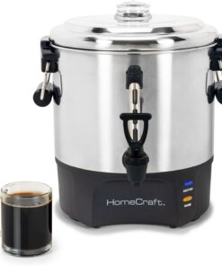 Homecraft 40-Cup Beverage Urn – Quick Brew Stainless Steel Coffee Maker – Drip-Free Spout, Reusable Filter – For Events, Parties, Large Gatherings – Stainless Steel